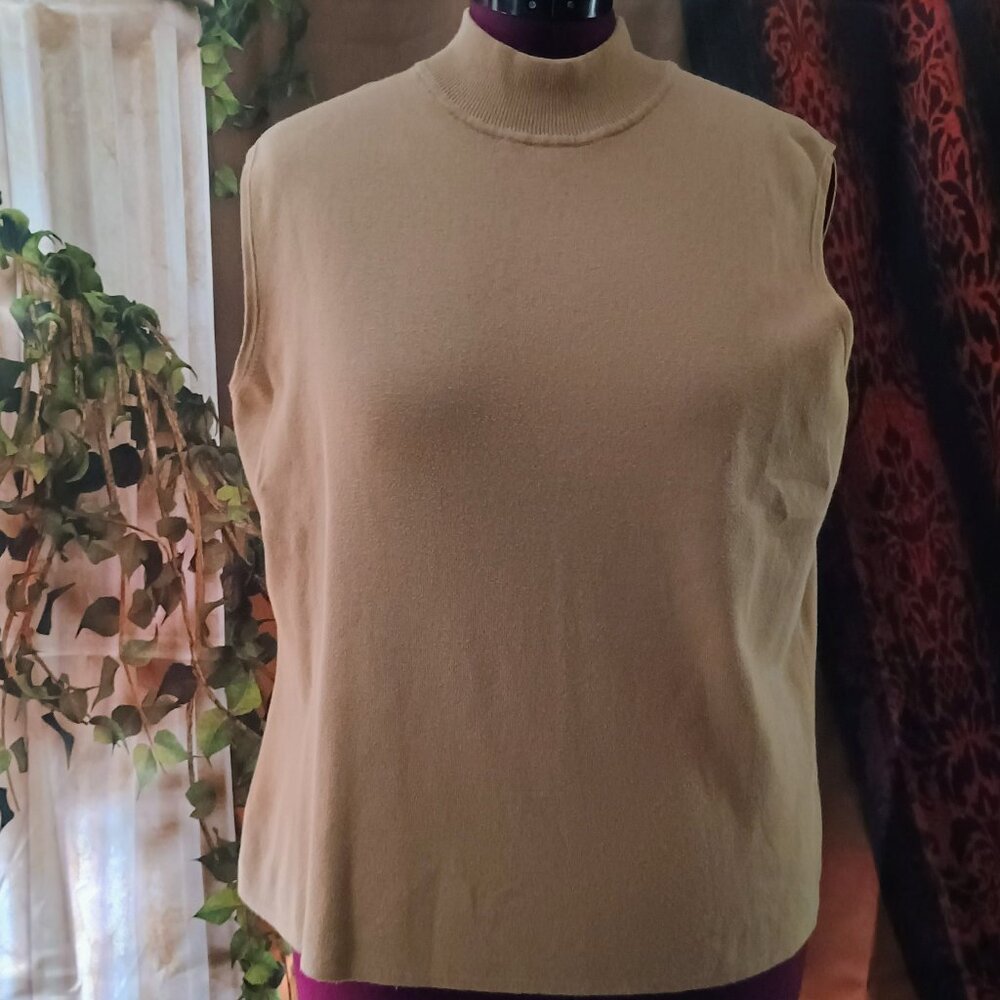 JM Collection Sze. 2X Tan Mock Neck Sleeveless Sweater Top